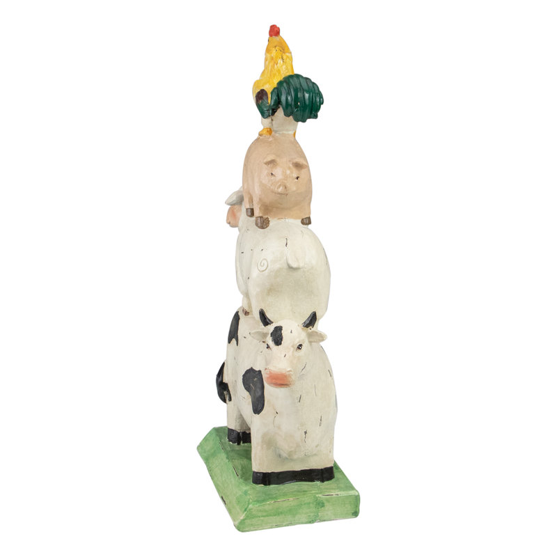 11.5" Hand-Painted Stacked Farm Animals Polyresin Garden Statue