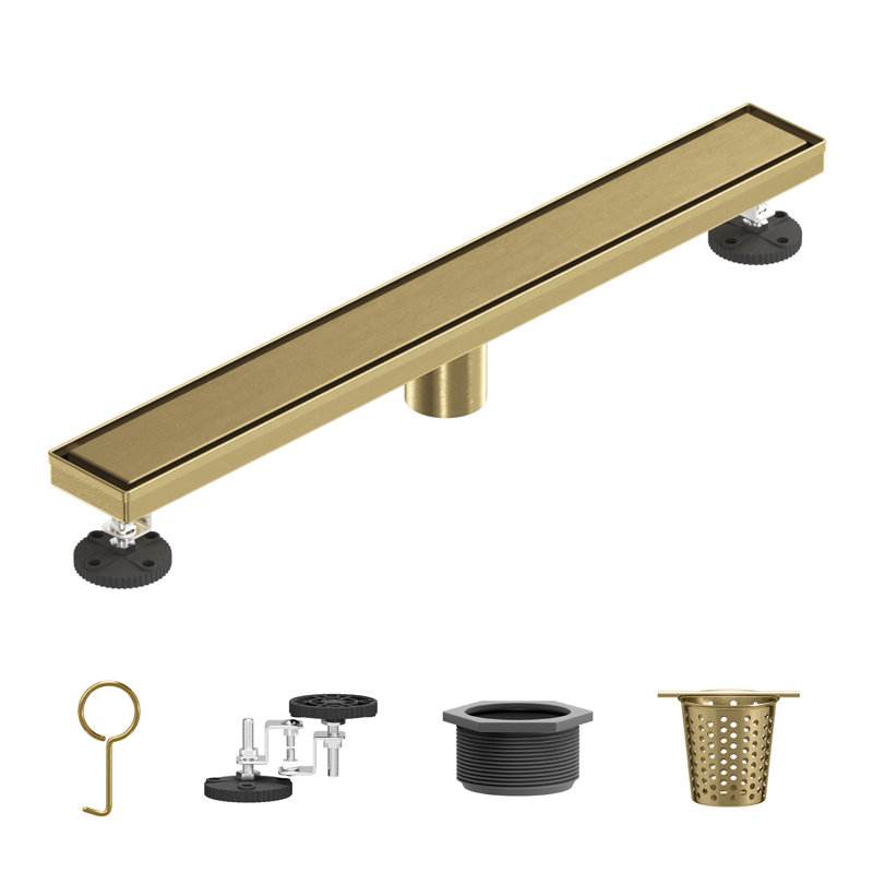24" 304 Stainless Steel Linear Drain For Fast Drainage, Floor Drain For Bathroom In Brushed Gold, Brushed Gold