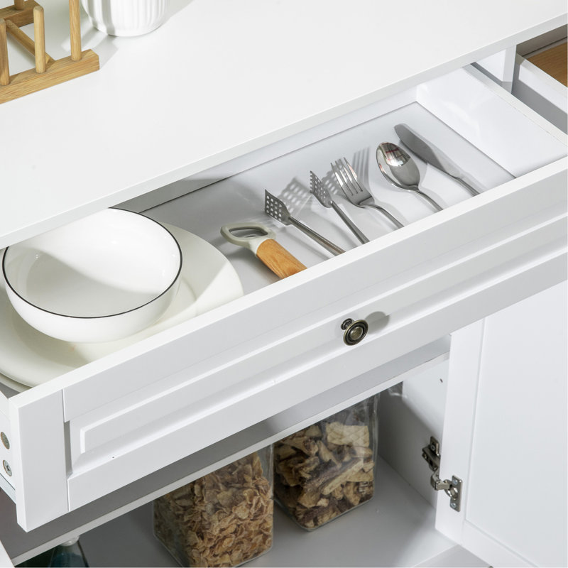 Armoire de cuisine avec 2 tiroirs et tablettes réglables, blanc pour buffet de rangement, étagère moderne