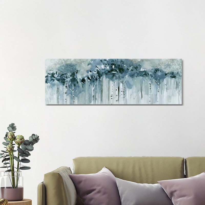 Blue Birch Morning by Susan Jill - Panoramic Painting on Canvas, 152.4 cm H x 50.8 cm W x 3.175 cm D, Wrapped Canvas