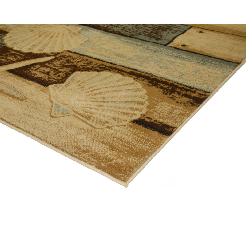 Tapis beige / ivoire Toth Sea Life, Rectangle 5 pi 3 po x 7 pi 3 po