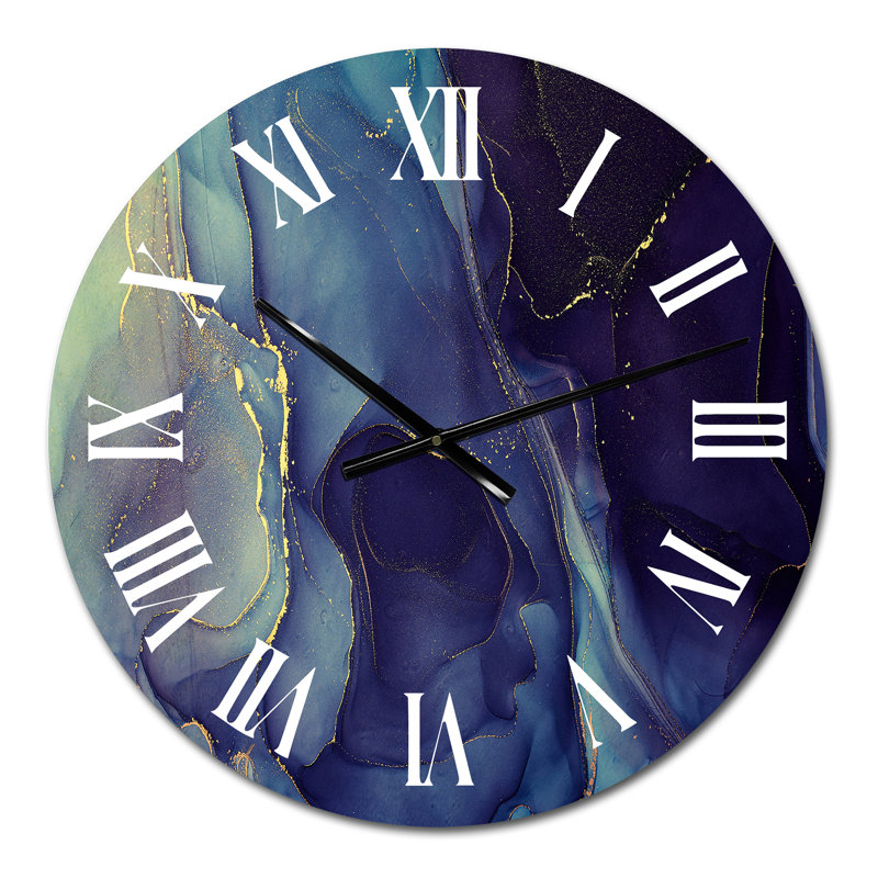 Blue Tender, art à l'encre liquide - horloge murale moderne, Petit