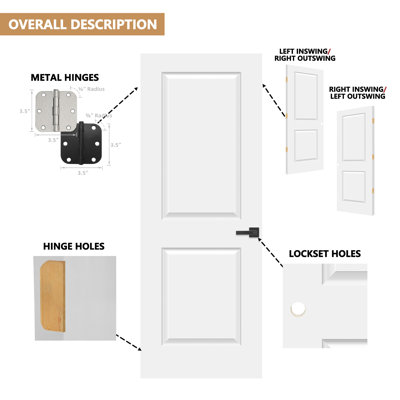 Predrilled Primed 2-panel Hollow Wood Interior Mold Standard Door With Bore Hole
