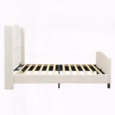 Lit plateforme double tapissier double avec tête de lit haute et pieds en bois massif