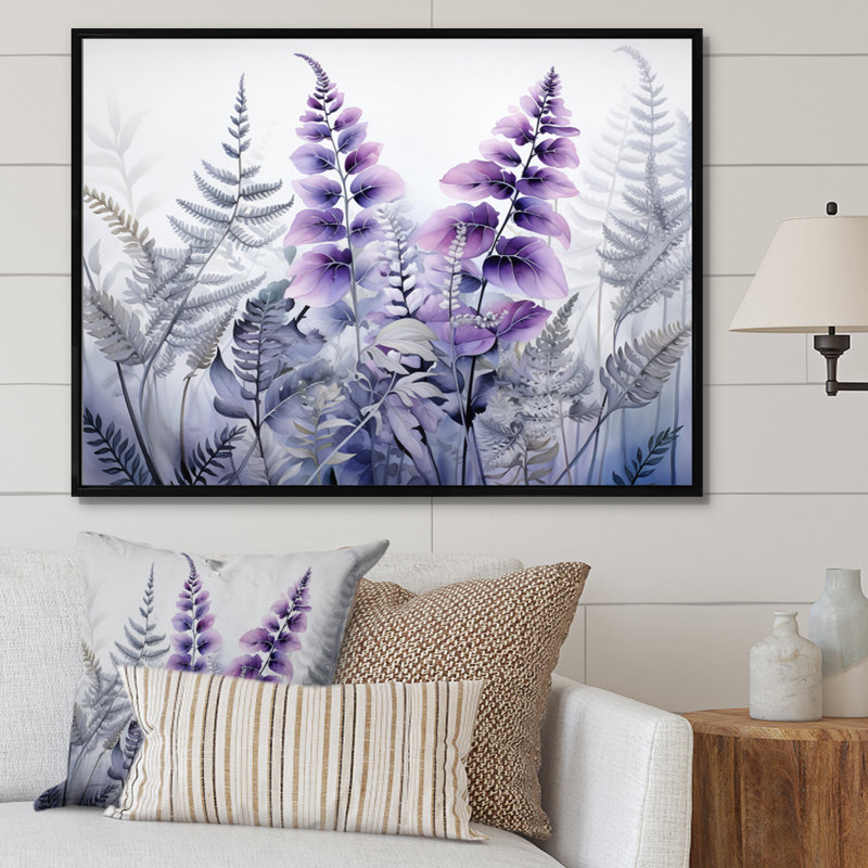 Ferns Violet Dream II - imprimé, H 12 po x l 20 po x P 1 po, Cadre flottant noir
