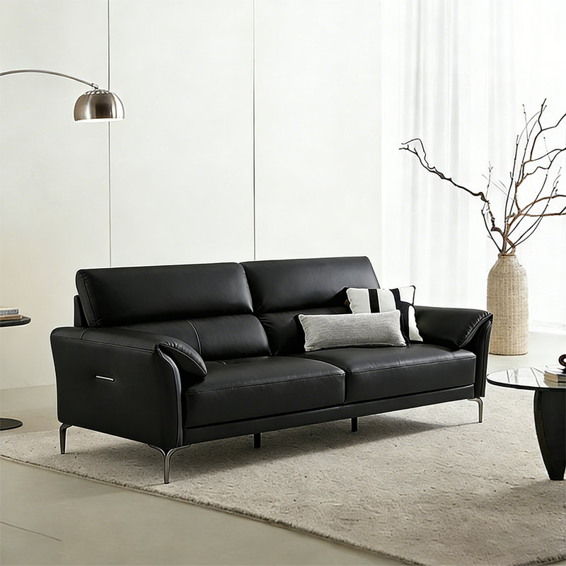 Causeuse-coussin standard en cuir véritable noir, Noir