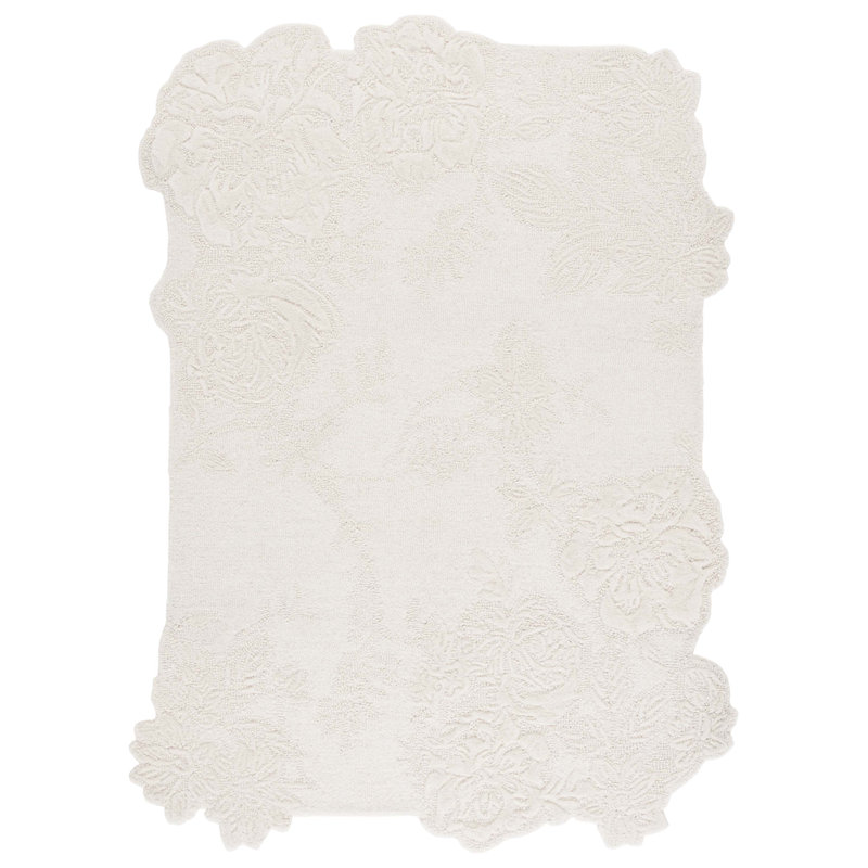 Tapis ivoire en laine / coton touffeté à la main Devna, Rectangle 5 pi x 8 pi