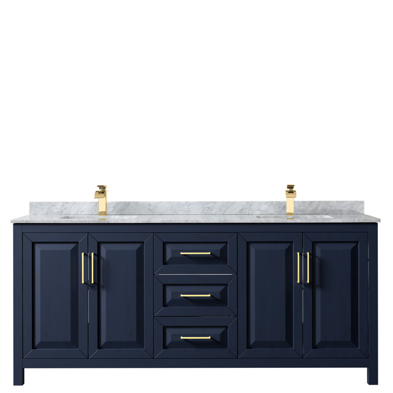 Daria 80'' W Double Vanity, Brushed Gold, Dark Blue, Carrara Cultured Marble