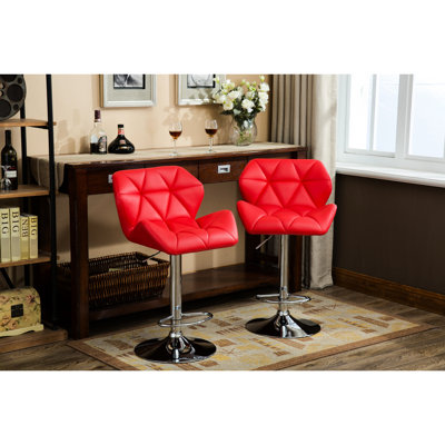 2 tabourets rouges - hauteur réglable hydraulique, siège en cuir de polyuréthane et siège de bar avec repose-pieds