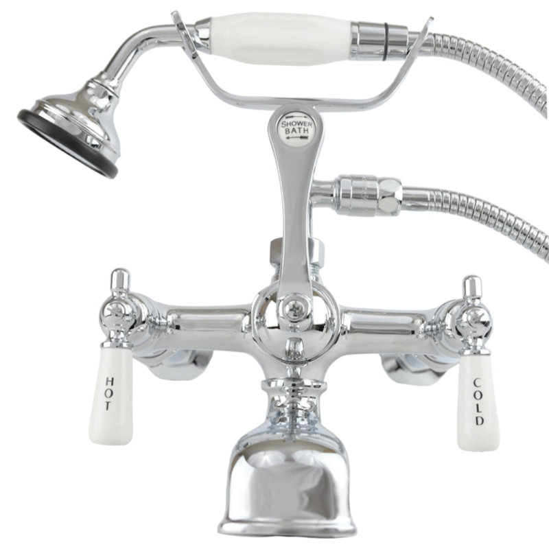 British Telephone Tub Faucet with Handheld Shower, Inlet Cradle and Diverter Handle by Strom Living, Chrome