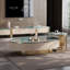Table basse ovale en marbre clair de luxe-110567416-129678144