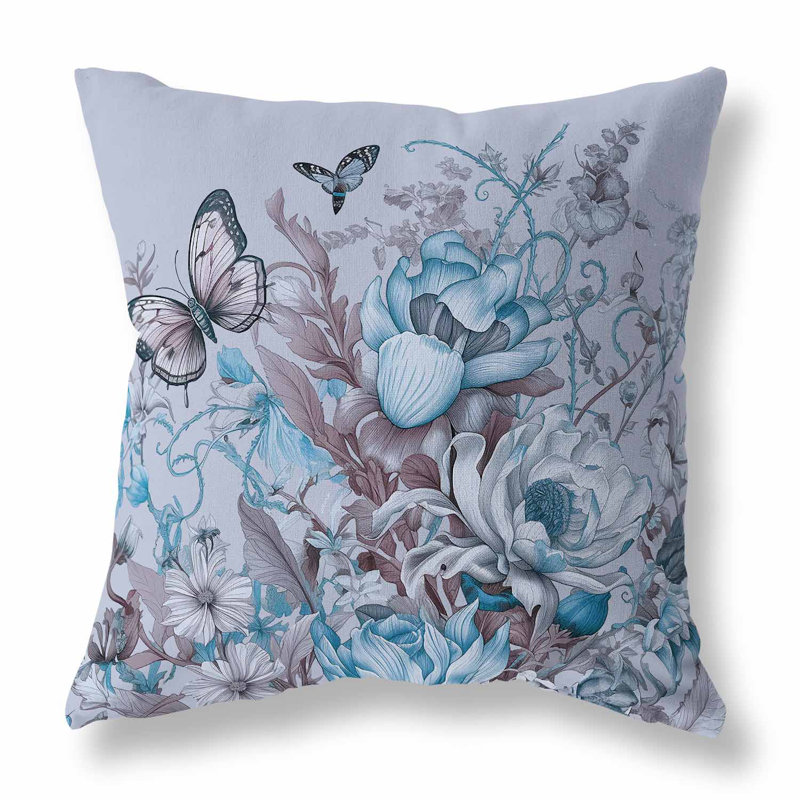 Coussin décoratif intérieur / extérieur Garden Delights, Bleu / multicolore / cyan, H 16 po x l 16 po