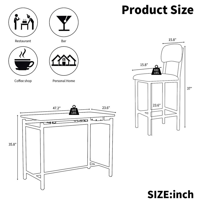 Ensemble de table de salle à manger 3 pièces pour petits espaces, appartement, petit-déjeuner