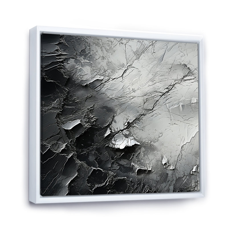 Minimalisme, glacier noir et blanc sur toile, Cadre flottant blanc, H 30 po x l 30 po x P 1 po