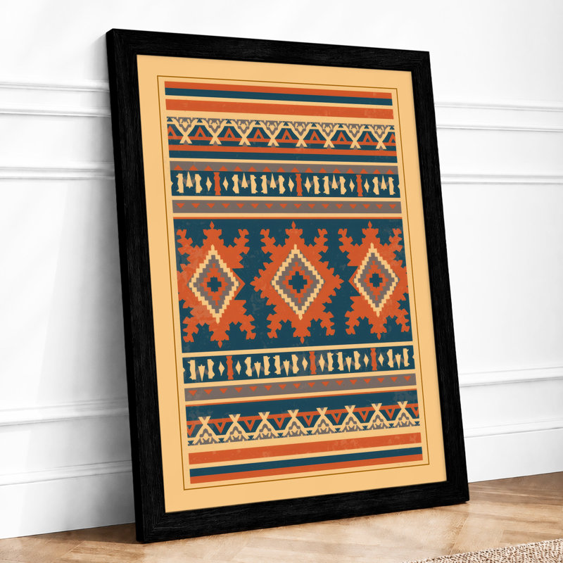 Tribal Weave Geometric - Framed Print, Black, A3 - 42.0 x 29.7 cm