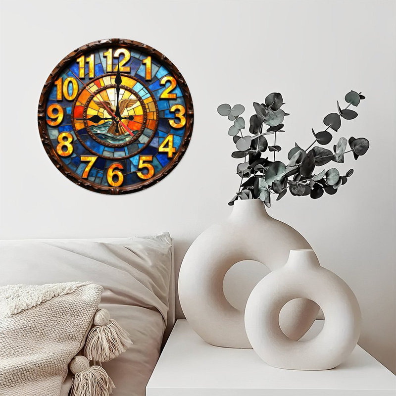 Horloge murale 10 po en MDF rond avec mouvement à quartz silencieux et crochet sans perceuse (piles AA non incluses)