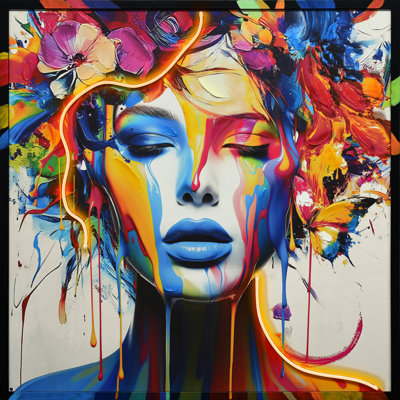 «Vibrant Reverie», art mural encadré en néon sur toile - 33 po x 33 po - cadre noir