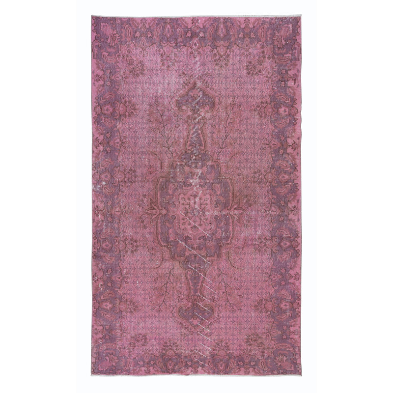 Tapis rose et violet mauve de 5,4 x 9 pi fabriqué à la main de style moderne turc