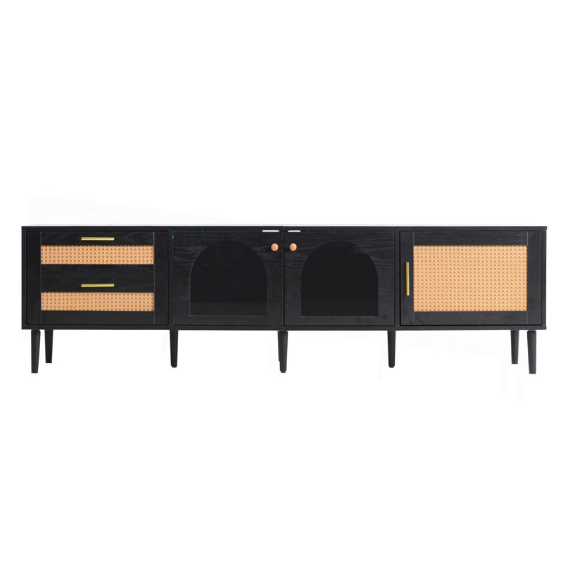 80'' Tv Entertainment Center With Design - Solid Construction Table For Tvs Ample Media Space,, Black