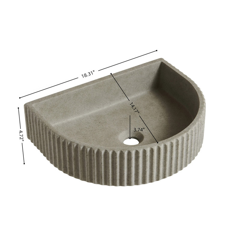 Lavabo de salle de bain de 45,7 cm (18 po), lavabo en microciment de forme irrégulière, sans meuble, sans robinetterie ni couvercle, couleur gris ciment