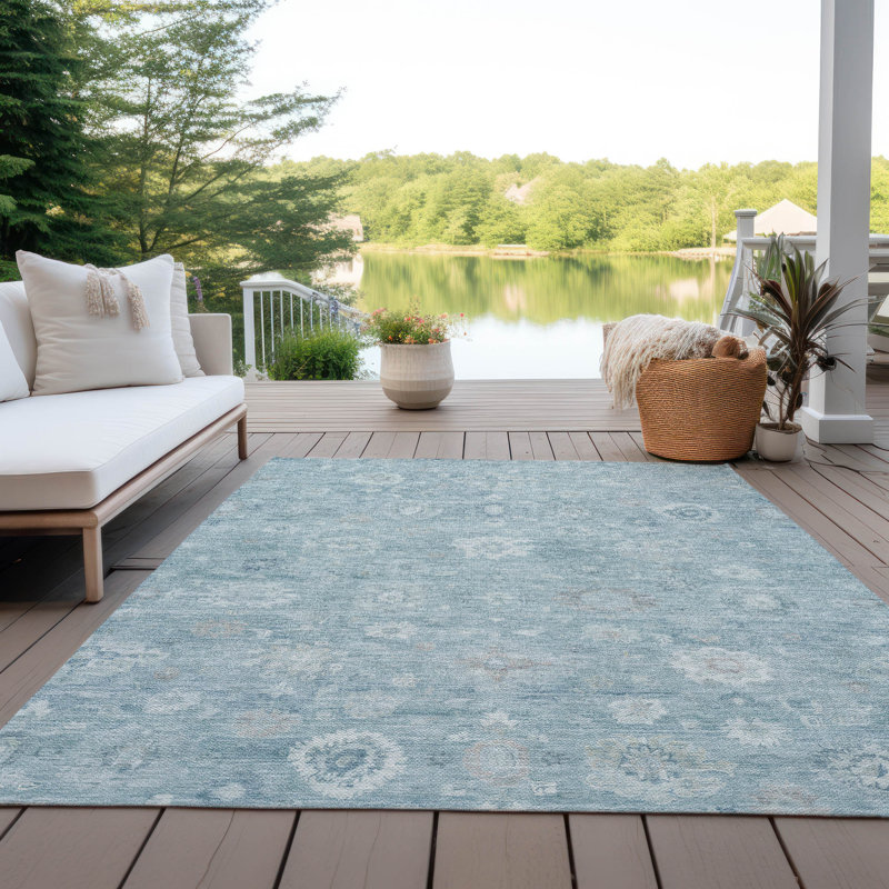 Machine Washable Indoor/Outdoor Xhevrie Blue Rug, Rectangle 9' x 12'