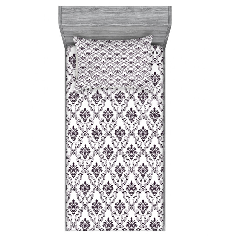 Microfiber Damask Sheet Set, Twin XL Sheet Set with Fitted Sheet