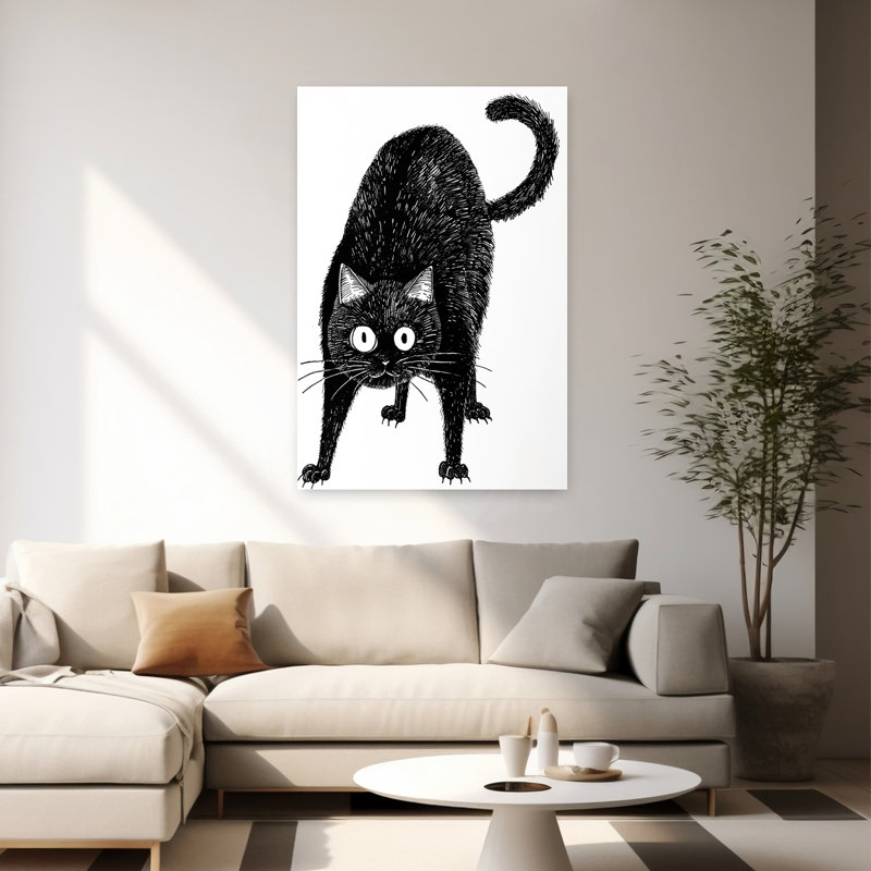 Art mural contemporain chat étonné, H 60 po x l 40 po