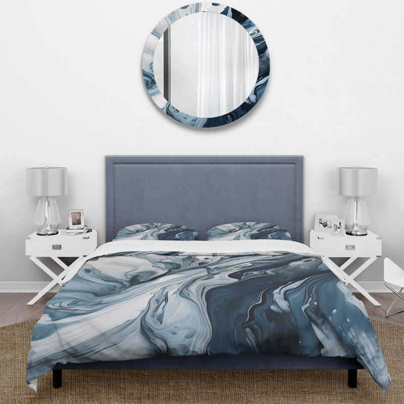 Ensemble de housse de couette abstrait bleu et gris Elixir III - Microfibre polyester