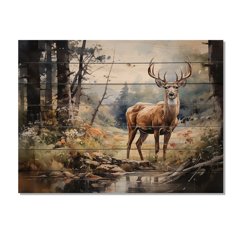 Chevreuil gracieux paissant sur bois, H 10 po x l 20 po x P 0,78 po