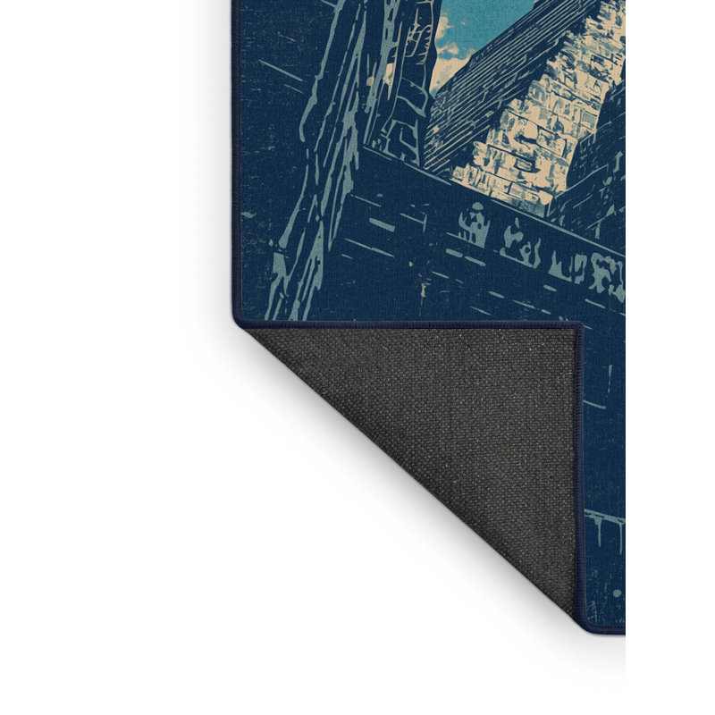 Tapis bleu moelleux à motif de blocs rustiques Burnham Tulum Ruins, 4 x 2