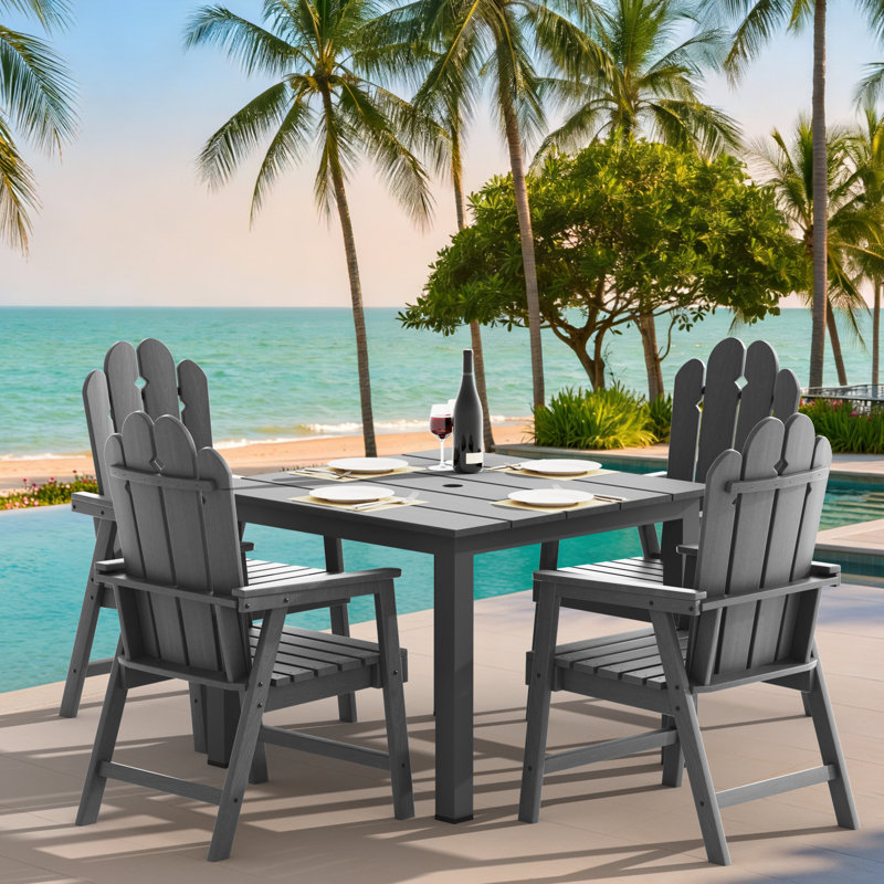 The Outdoor Courtyard Dining Set Includes A Square Table And 4 Beautifully Designed Dining Chairs With Armrests. It Fully Embodies Noble Taste And Attention To Guests, Making It An Ideal Choice For Hosting Guests At Home.