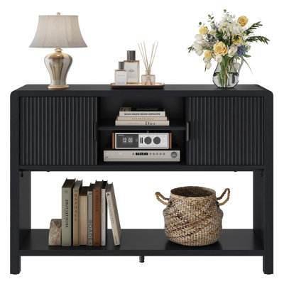Console 43,43 "à motif de vagues avec 2 portes, canapé en bois avec tablette inférieure pour le salon, le vestibule, le bureau à domicile Guinna