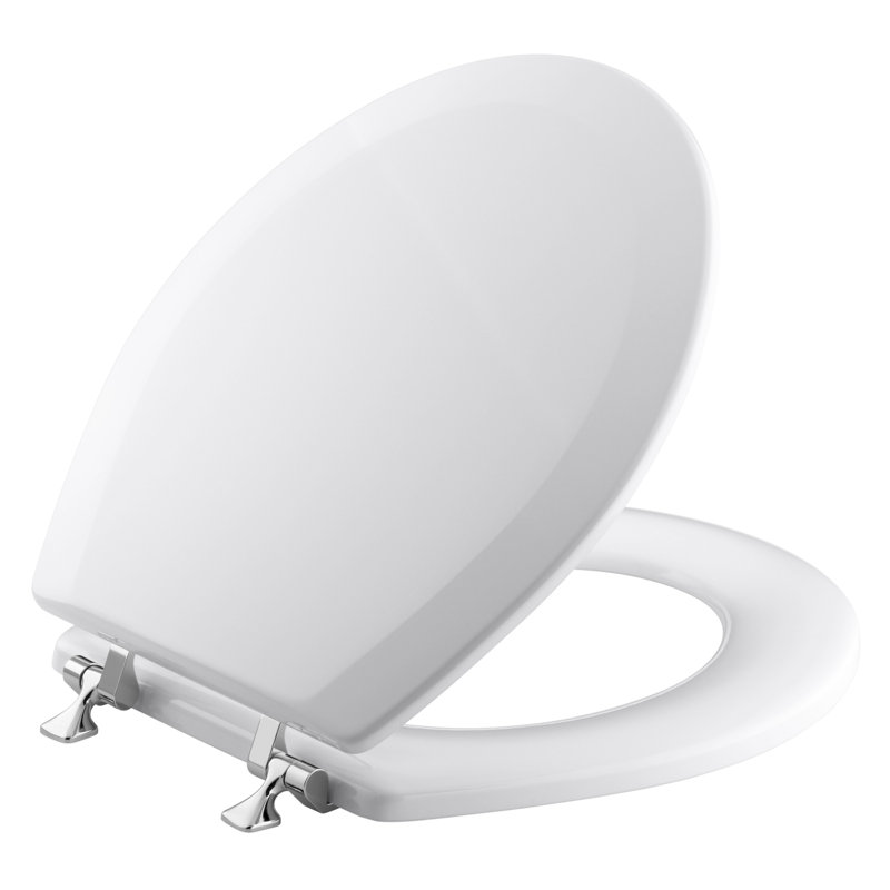 Siège de toilette à devant rond Triko avec charnières en chrome poli, Blanc