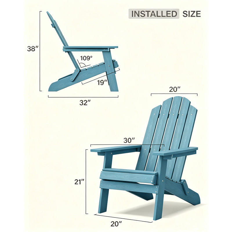 Ensemble de 2 chaises pliantes en plastique composite résistant aux intempéries avec porte-gobelets, assemblage facile pour foyer, pelouse et jardin, bleu