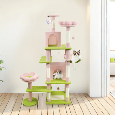 72 - Inch Cat Tree, Large , Multiple Scratching Areas, 4 5 Big Climbing Cats Pink Flower Tree With Removable Cushion And A Spacious 21"X12"X10" Dream Place For To Sleep