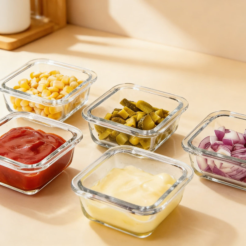 Ensemble de 5 contenants en verre pour aliments avec couvercles hermétiques | Petits contenants de préparation de repas et de sauce 5 oz pour utilisation au micro-ondes, au four, au congélateur et au lave-vaisselle