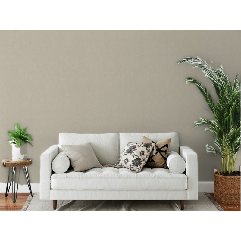 Eden Plain Linen Texture 33' L X 21" W Wallpaper Roll, Dark Gray