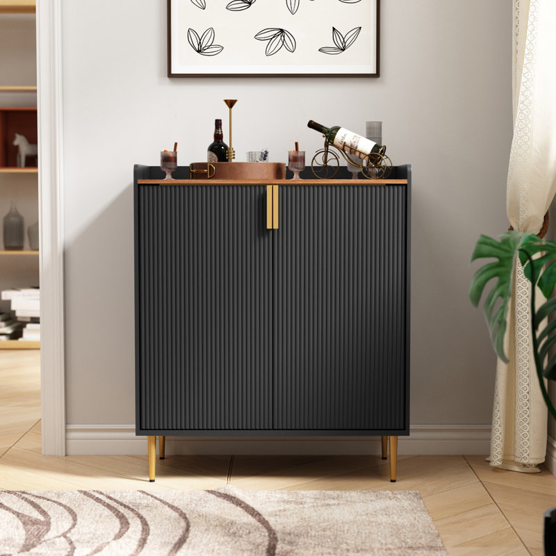 Teaire 31.6'' Modern Coffee Bar Cabinet with Wine Racks and Storage Drawer, Black