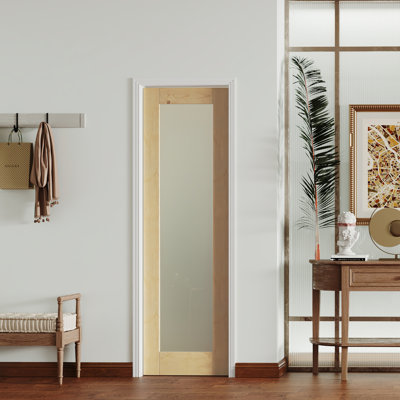 Modern Style Pine Colour Solid Wood One Panel Frosted Glassed Interior Room Door Without Hardware Included