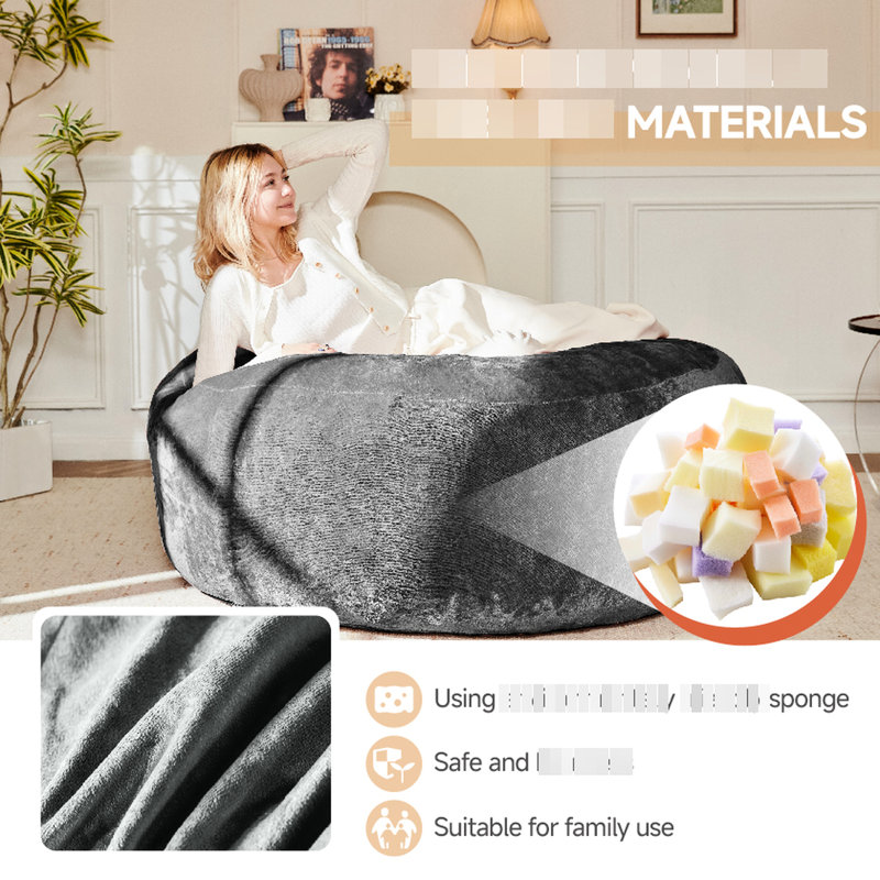 6Ft Bean Bag Chair, Soft With Memory Foam And Removable Flannel Cover, Round For Bedroom, - Relieving Support Chair Foam, Versatile, Various Spaces, Portability