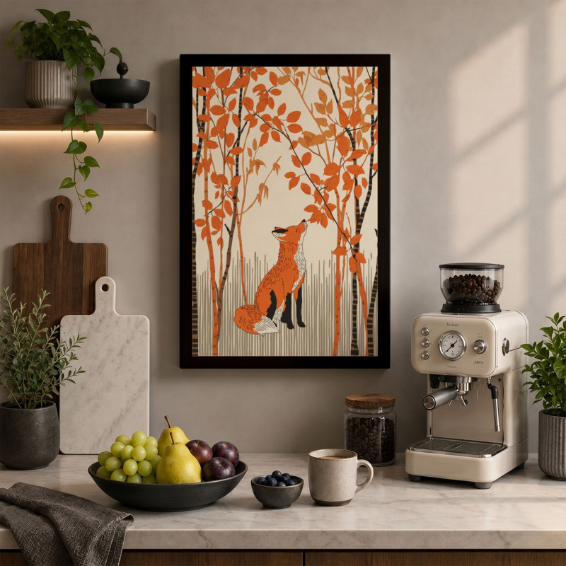 Fox Among Autumn Trees Scandinavian - Wrapped Canvas, 30x20 - 76.2 x 50.8 cm, Ochre Border