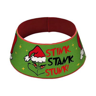 Jupe d'arbre de Noël verte 22 po, mini anneau en tissu, support d'arbre amusant «Stink Stank Stunk» pour la maison et les fêtes