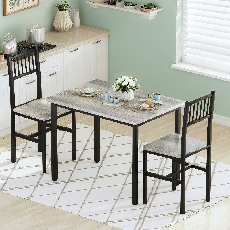 3 Piece Dining Table Set For 2, Small Industrial Kitchen Table With 2 Chairs, Wood Breakfast Nook Table And Chairs Set Of 2, Dinner Table Set For Small Spaces, Dining Room, Apartment