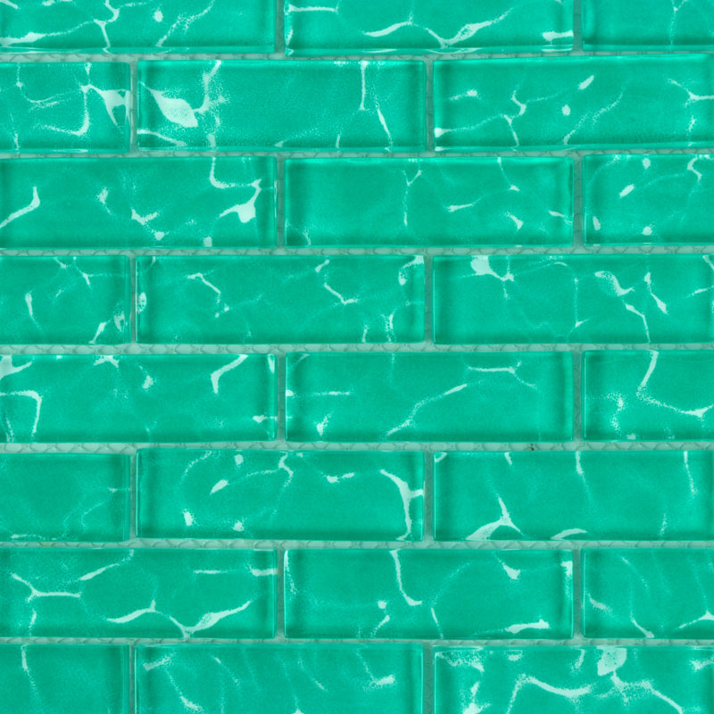 Swimming Pool 1" X 3" Straight Edge Glass Mosaic Tile, Teal Wave