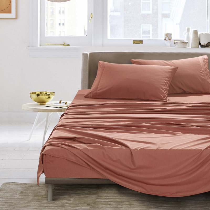 Jcrown Microfiber Sheet Set, Full Sheet Set with 2 Pillowcases, Coral