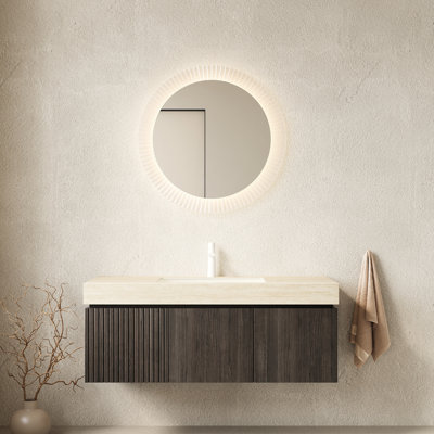 Meuble-lavabo de salle de bain avec comptoir en pierre frittée, lavabo en céramique, 2 portes, 1 tiroir, armoire à tiroir coulissant lisse