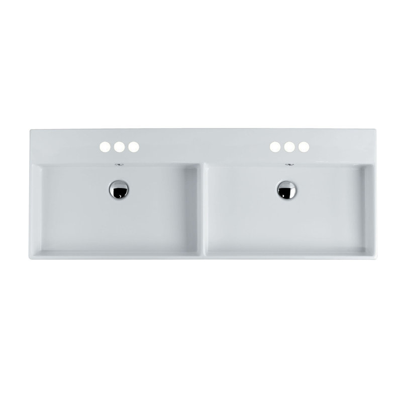 WS Bath Collections Unlimited 17.8'' Glossy White Ceramic Rectangular Vessel, Wall Mount Bathroom Sink with Overflow