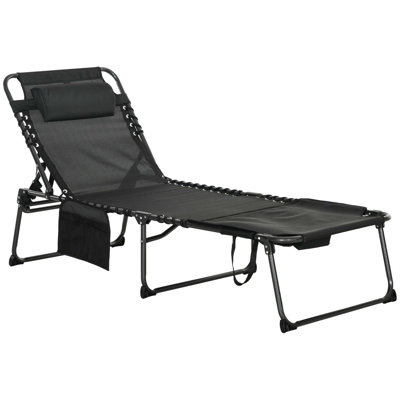 Outsunny Folding Chaise Lounge With 5-Level Reclining Back, Outdoor Tanning Chair With Reading Face Hole And Side Pocket, Ideal For Beach, Yard, And Patio