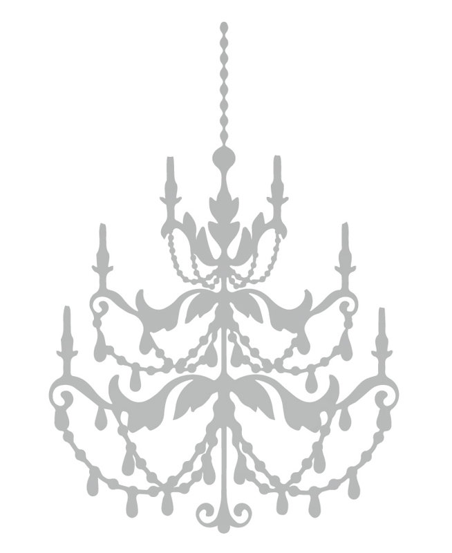 Décalcomanie murale lustre française, H 48 po x l 33 po x P 0,01 po, Argent