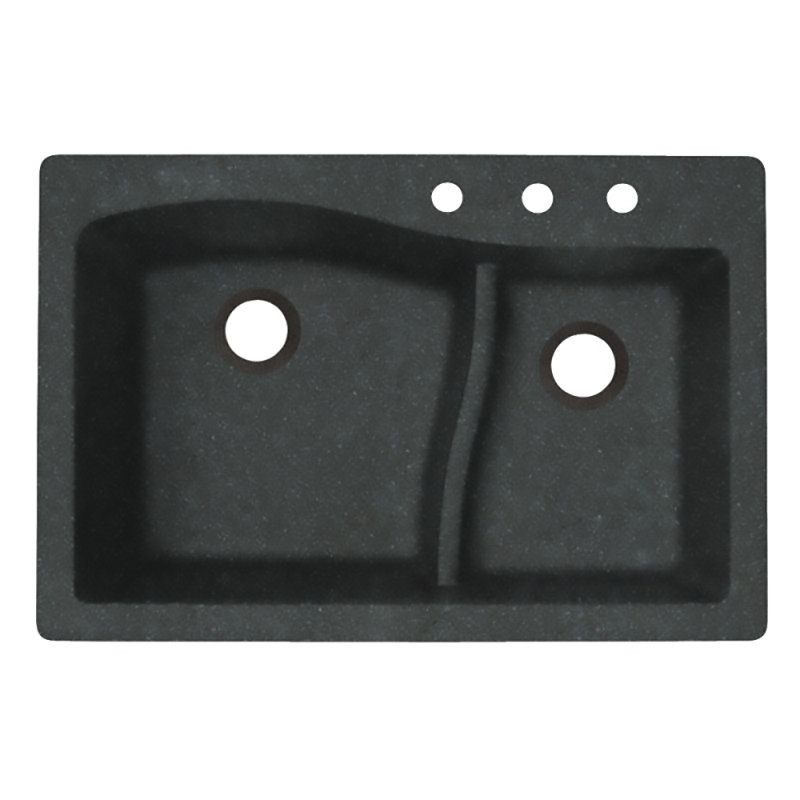 Évier de cuisine à double cuve l 33 po x l 22 po, Noir, 3 trous